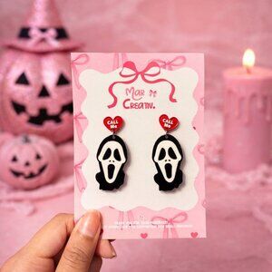 Cute Halloween Ghost Earrings Pink Witch Hat Cauldron Dangle Earrings Spooky Jew